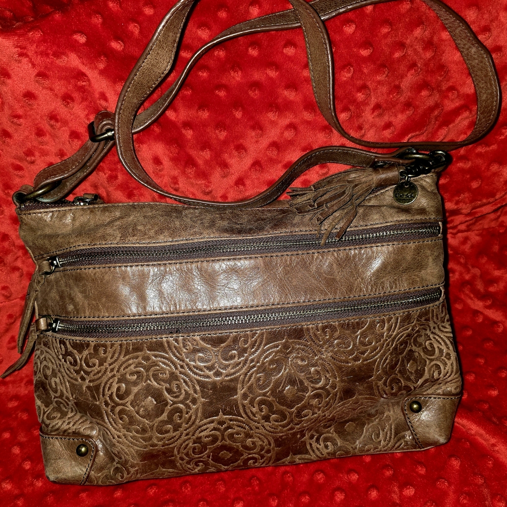 The Sak Leather Embossed Brown Crossbody Bag